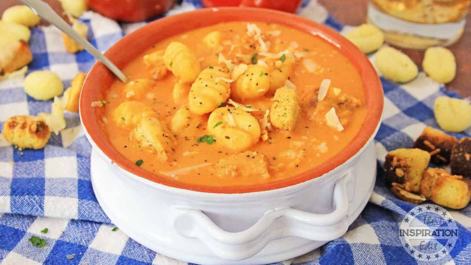 Gnocchi soup in a bowl.
