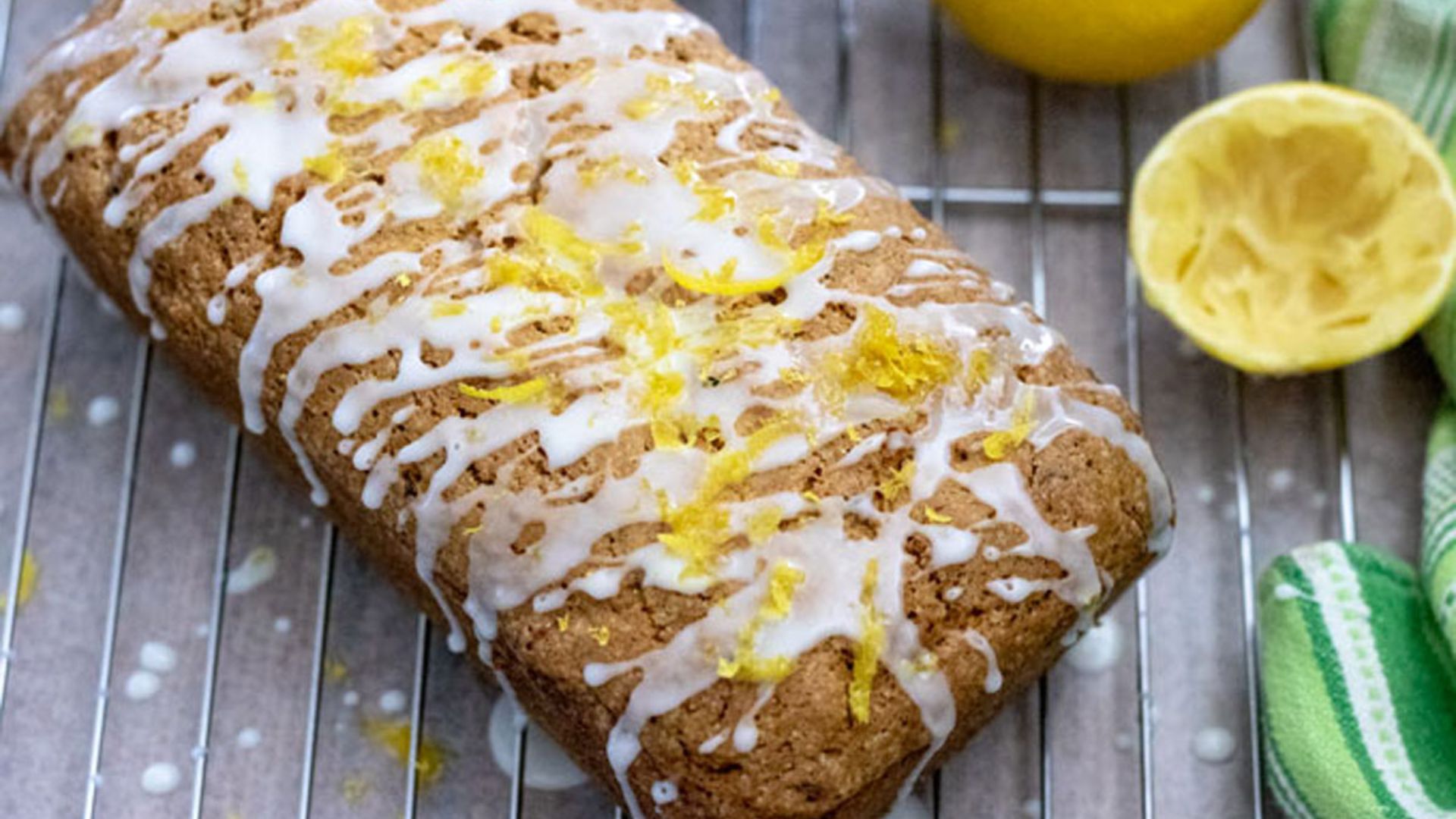 Lemon zucchini bread on a wire rack.