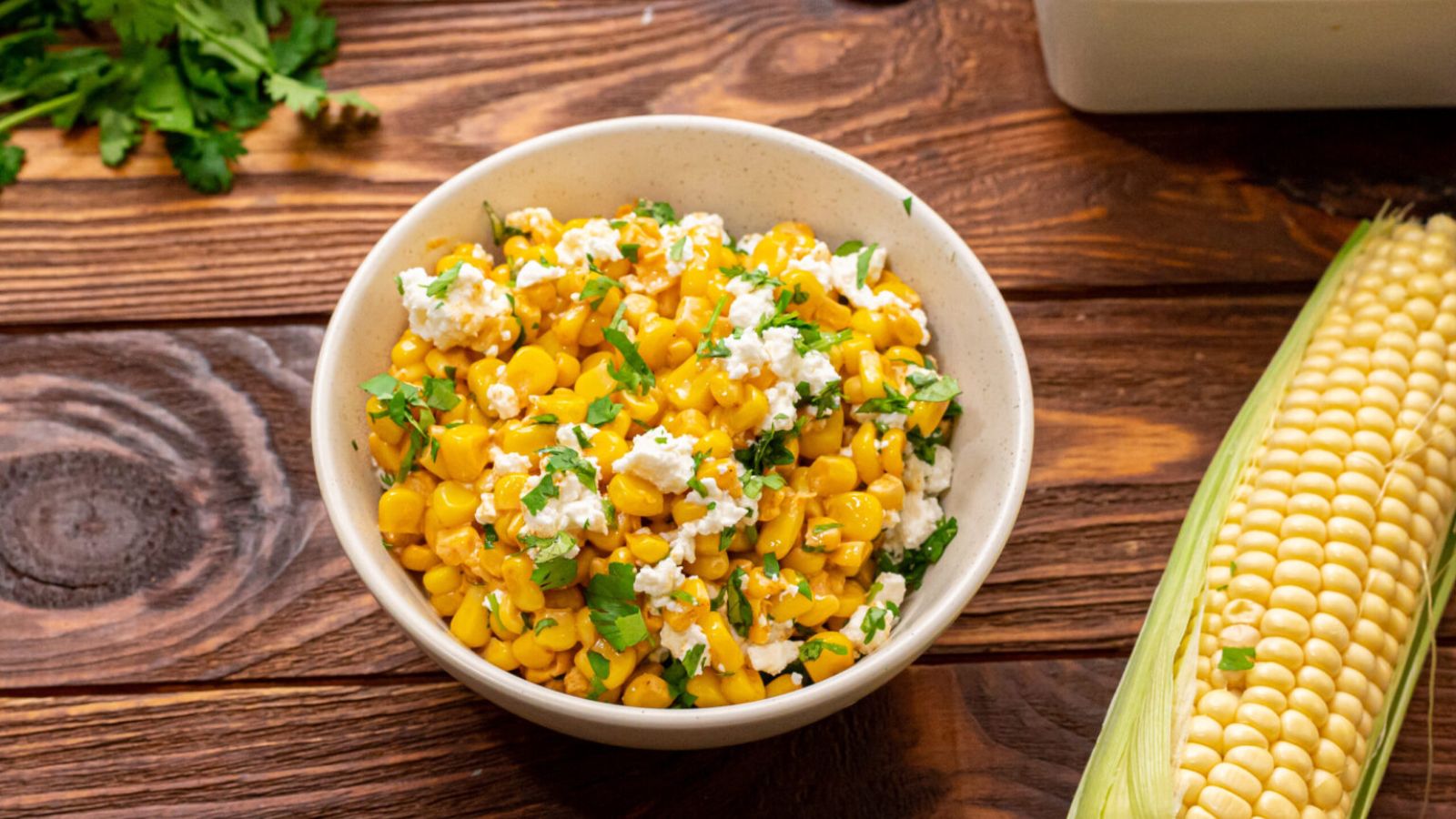 Corn casserole in a bowl.