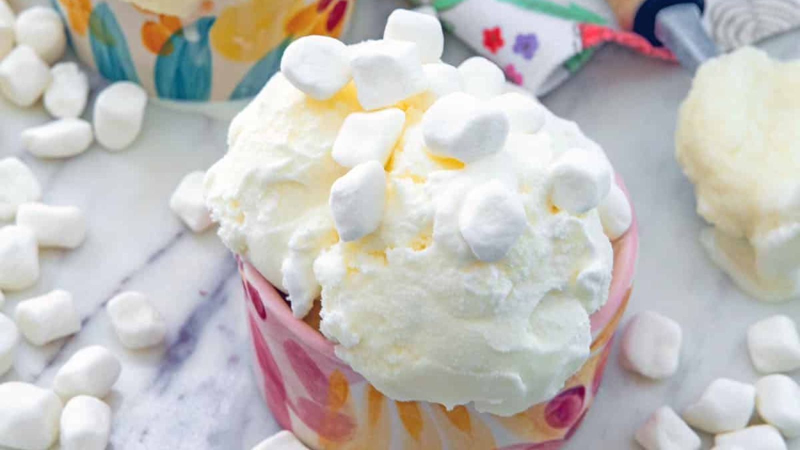 Ice cream with marshmallows on top.