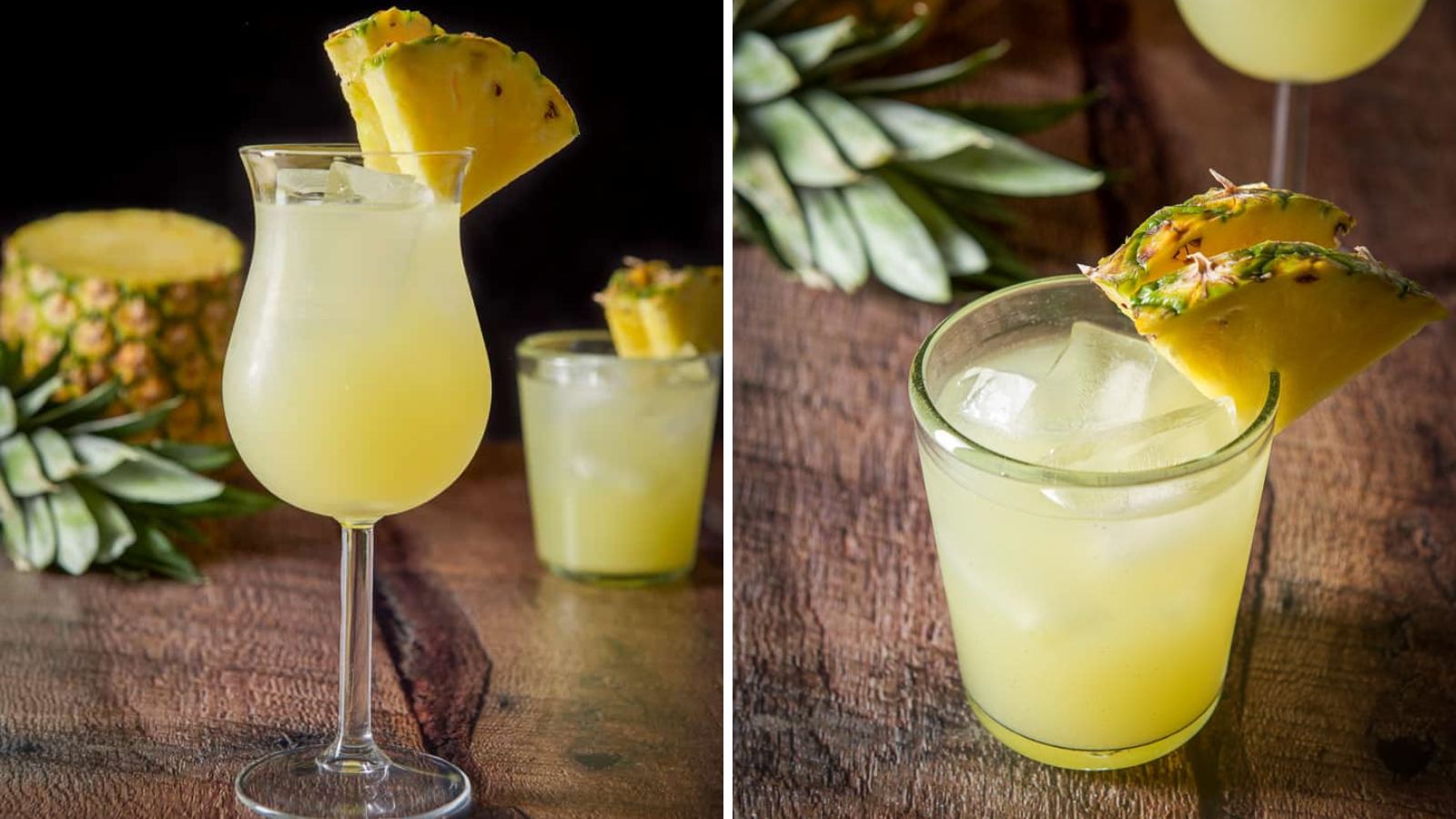 Matador cocktail with slices of fresh pineapple.