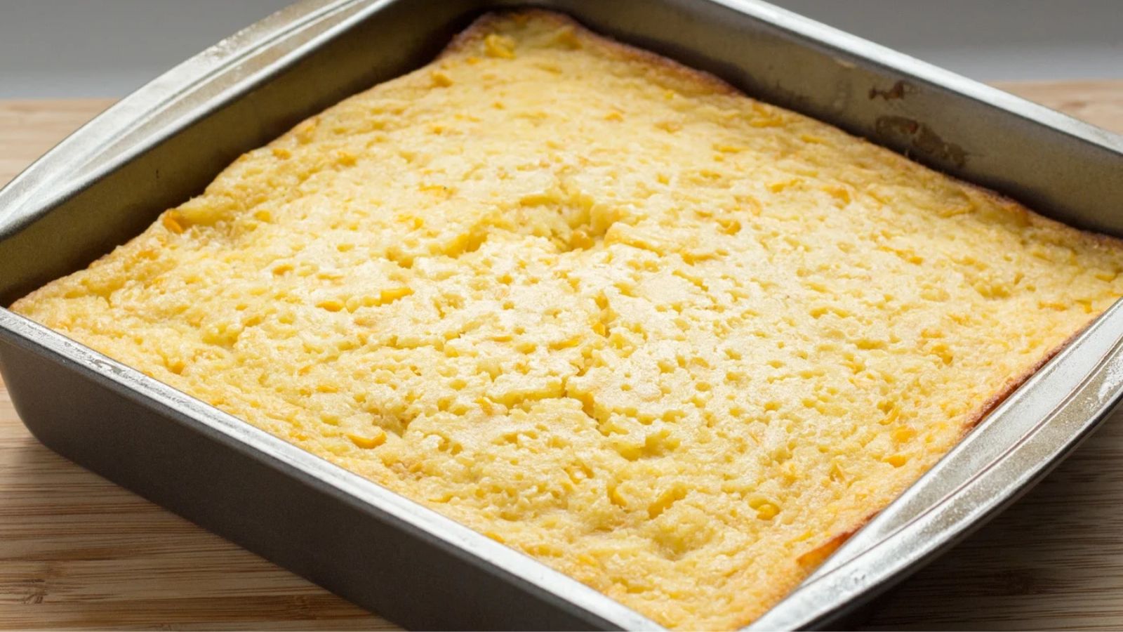 Corn casserole on a tray.