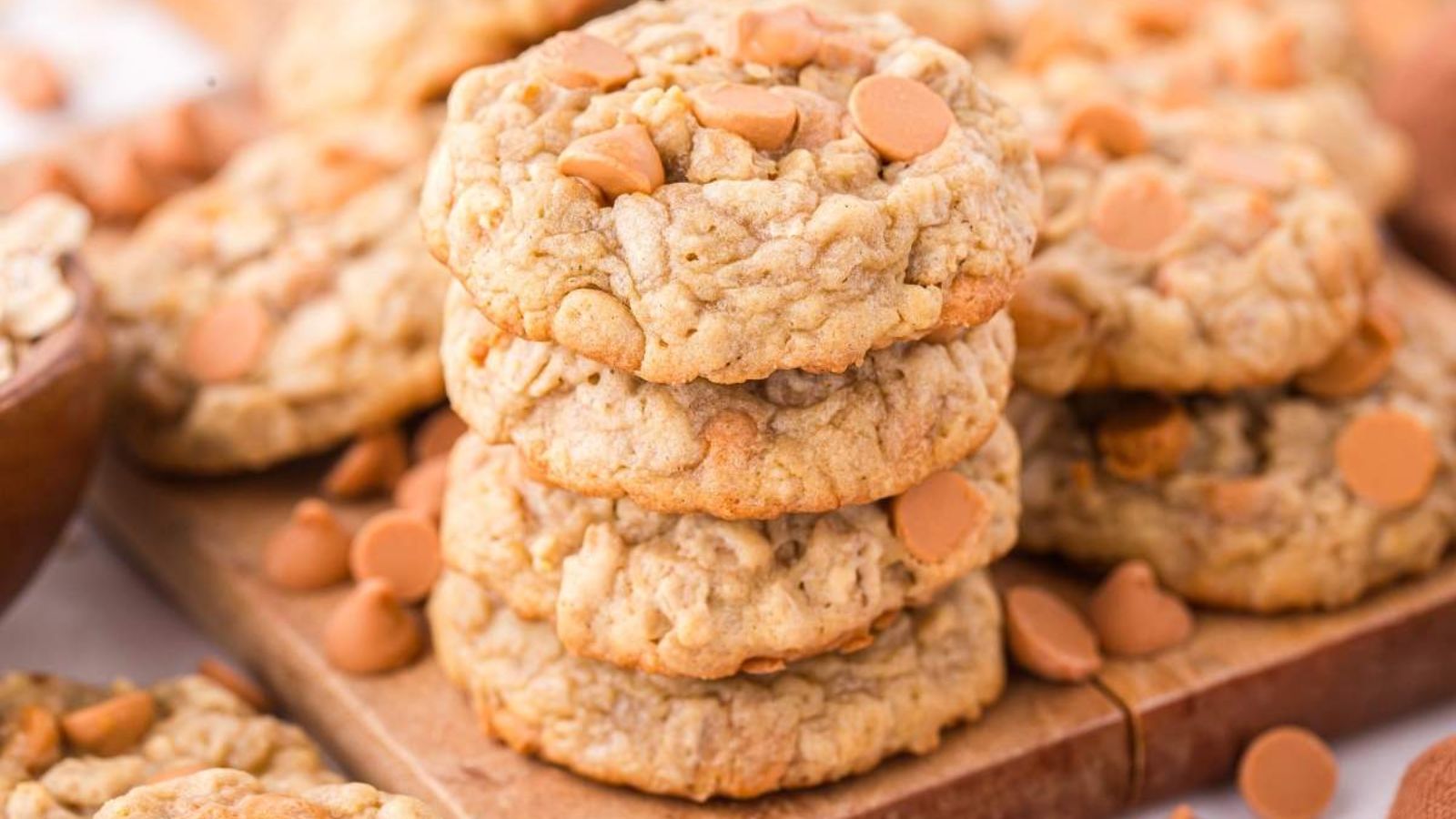 Stack of oatmeal cookies.