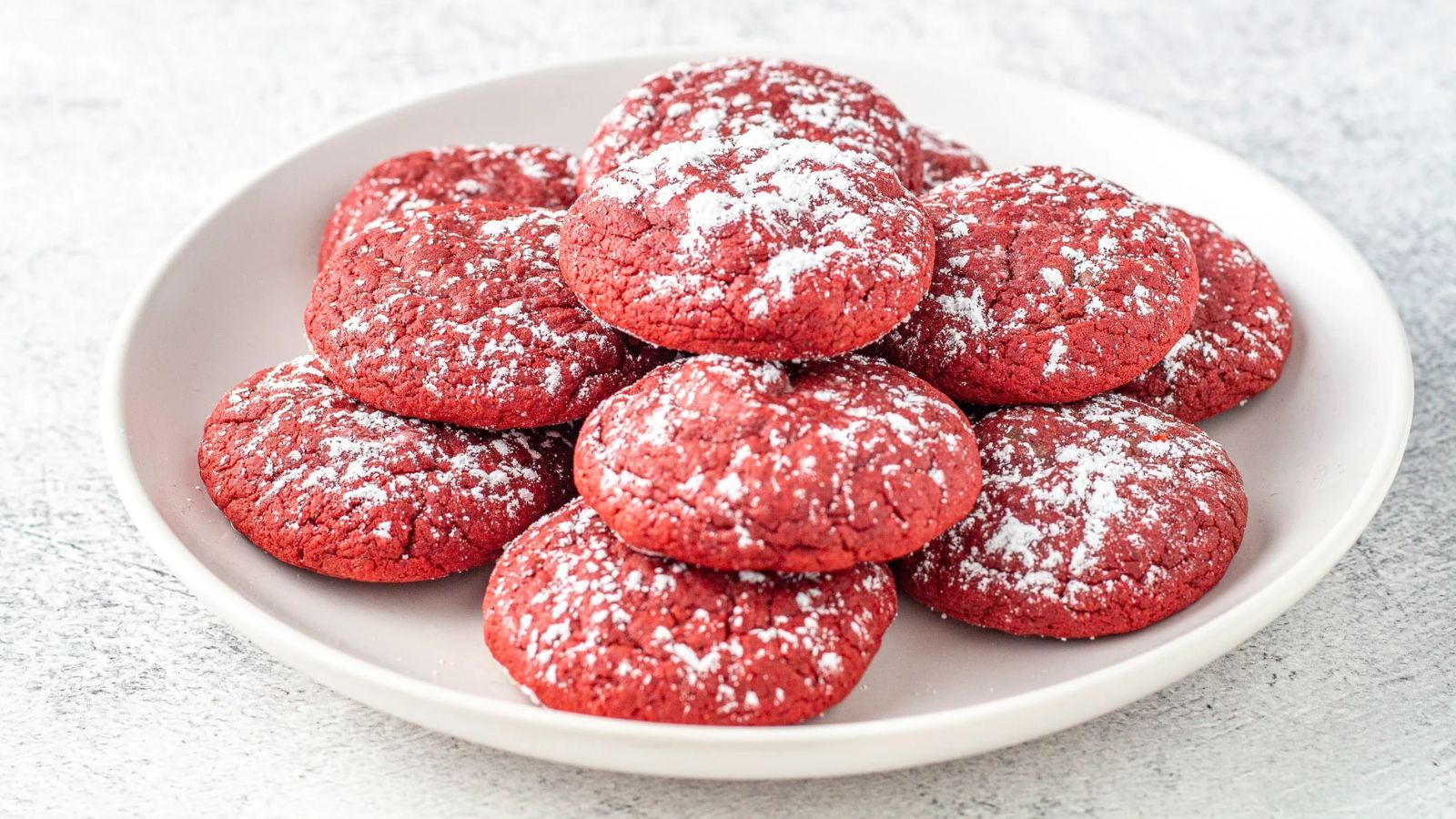 Red velvet cookies on a plate.