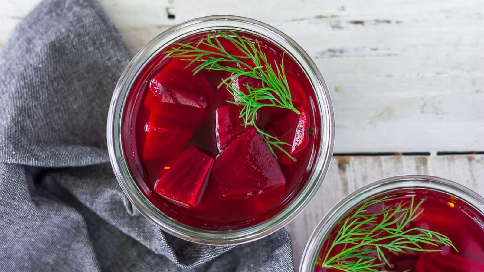Pickled beets in a jar.
