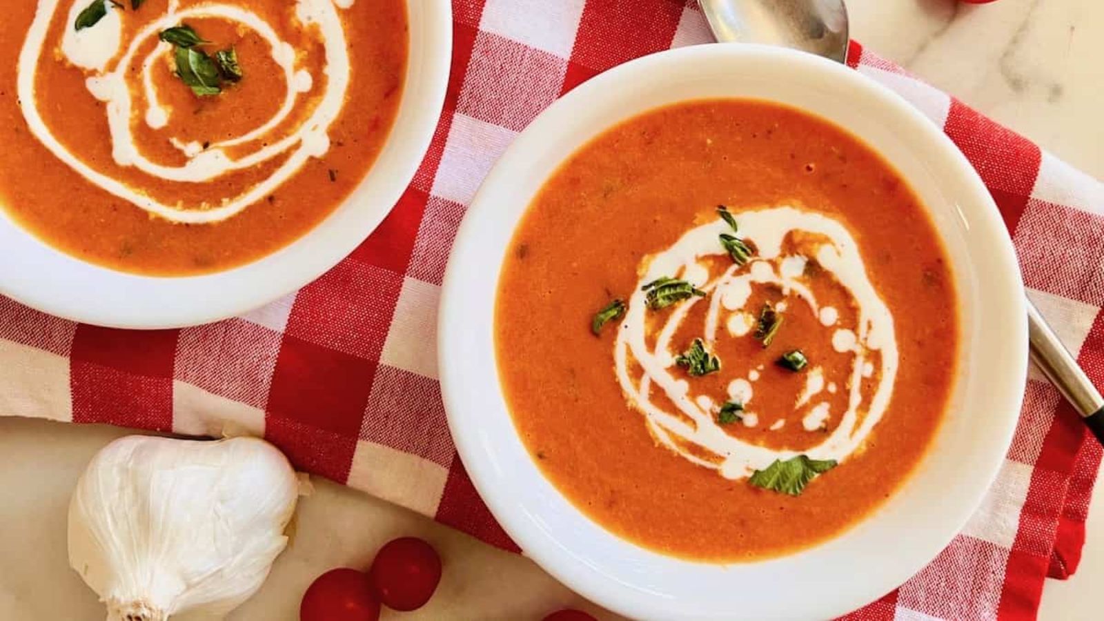 Tomato soup in bowls.