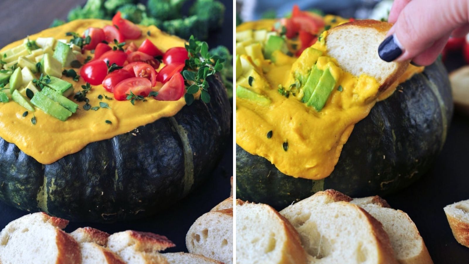 Kabocha dip with toppings.