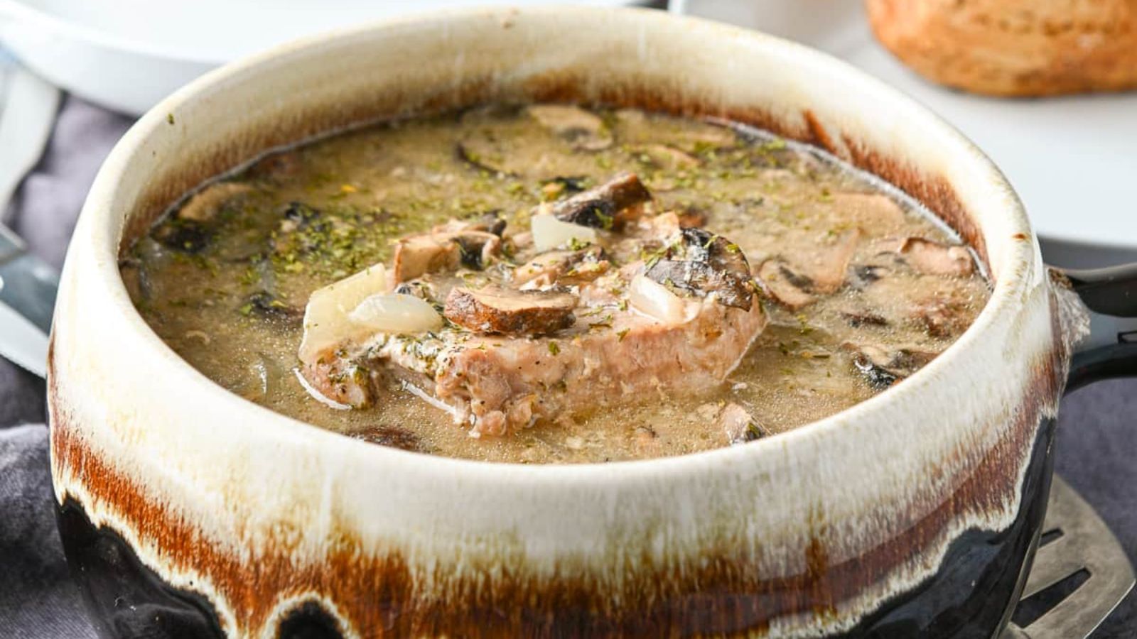 Slow cooker pork chop with soup.
