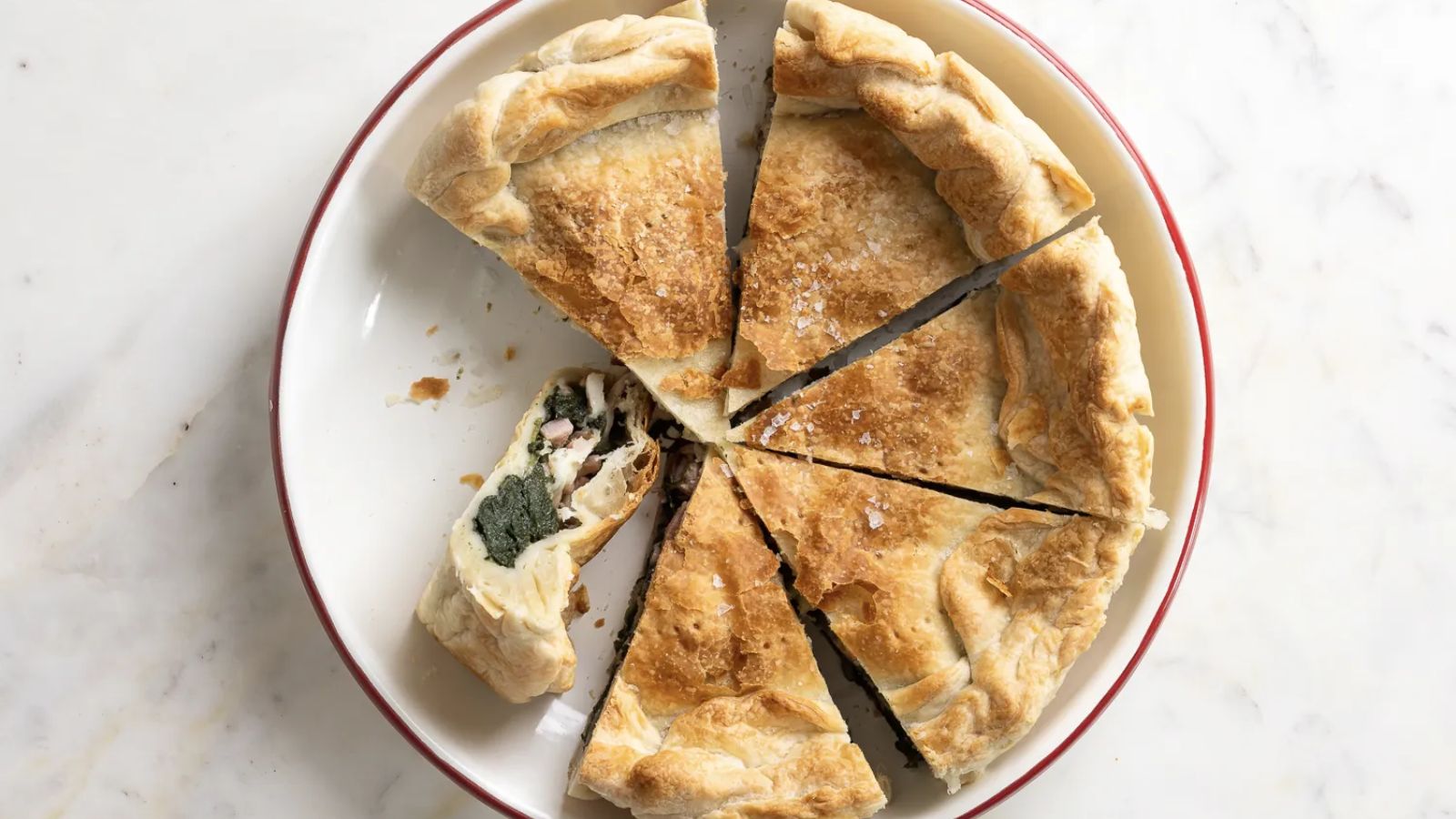 Sliced spinach pie.