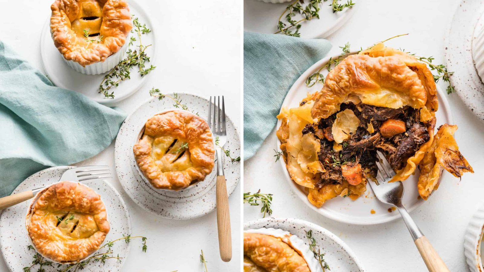 Steak and ale pot pie in cups.
