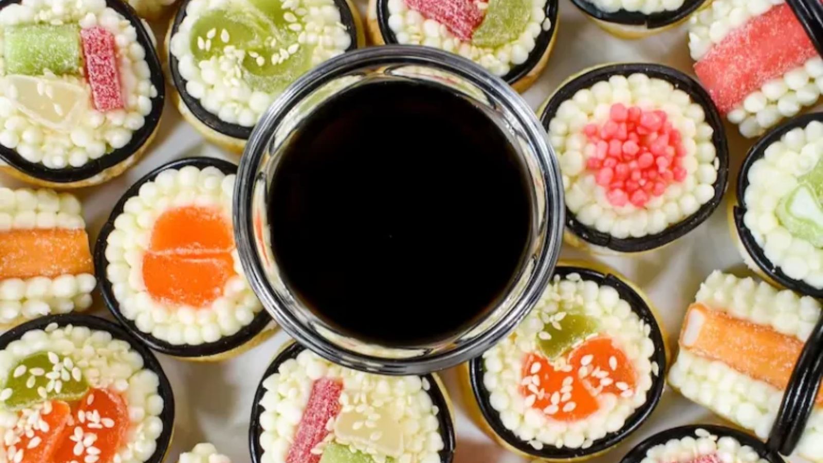 Sushi cookies with dip.