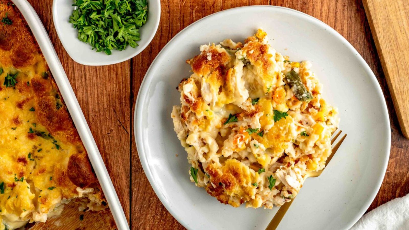 Chicken cobbler on a plate.