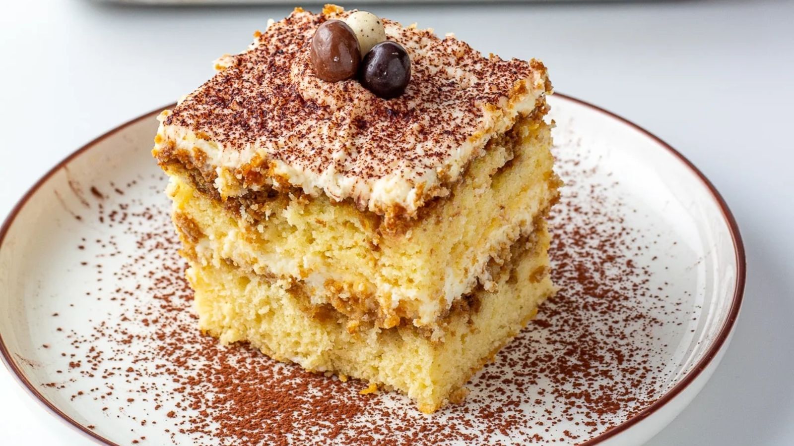 A slice of tiramisu cake.