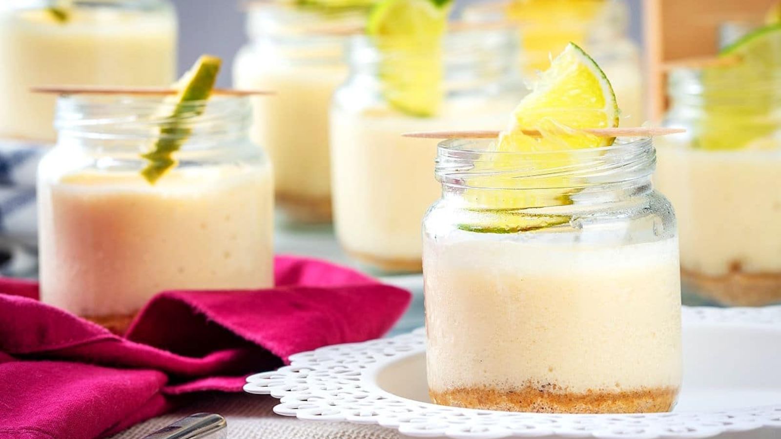 Lemon mousse in jars.