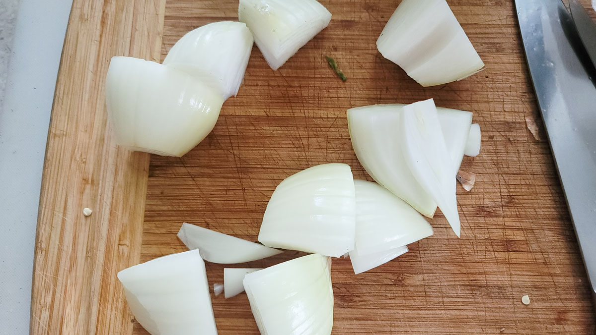Onions cut into chunks.