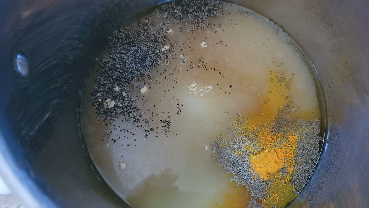 Brine ingredients in a pot.
