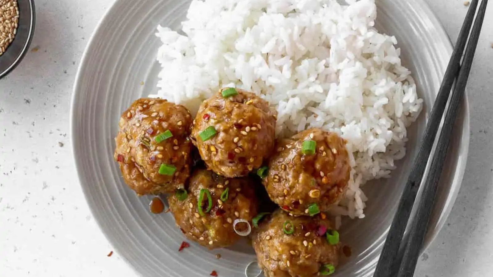 Meatballs with rice.