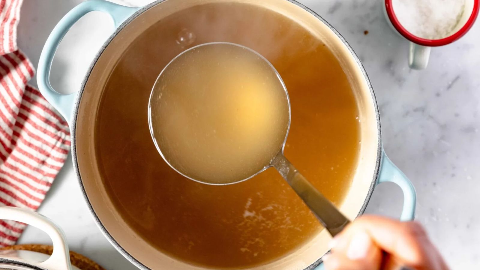 Hot soup in a pot.