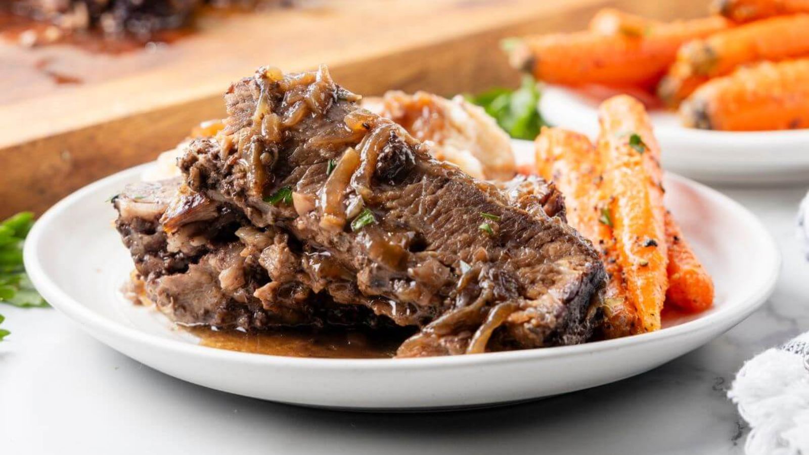 Beef brisket on a plate.