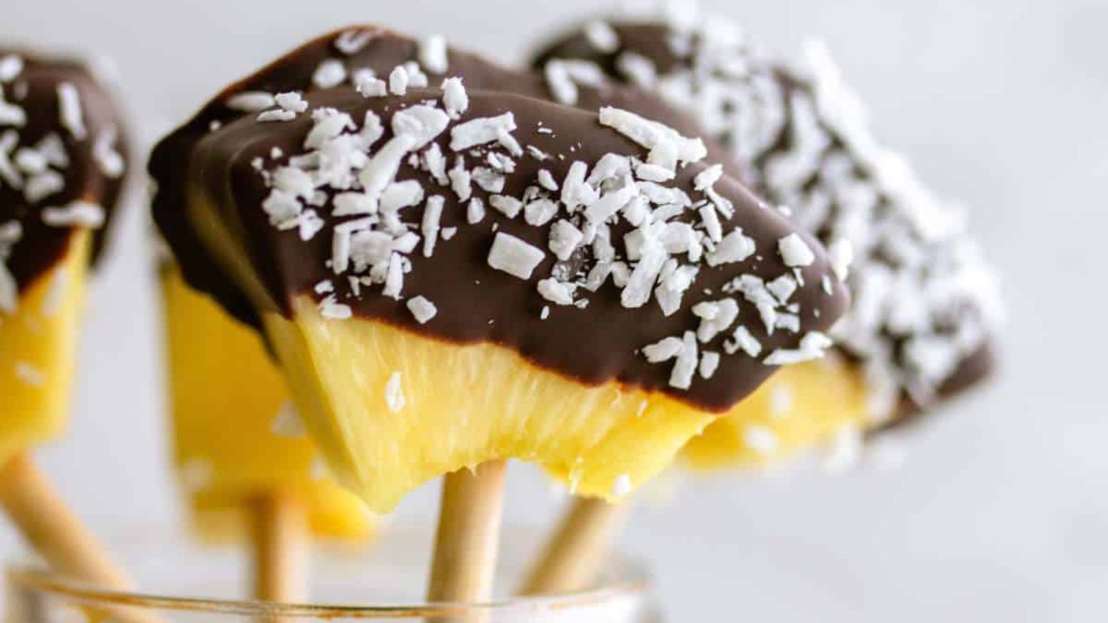 Chocolate covered pineapple on sticks.