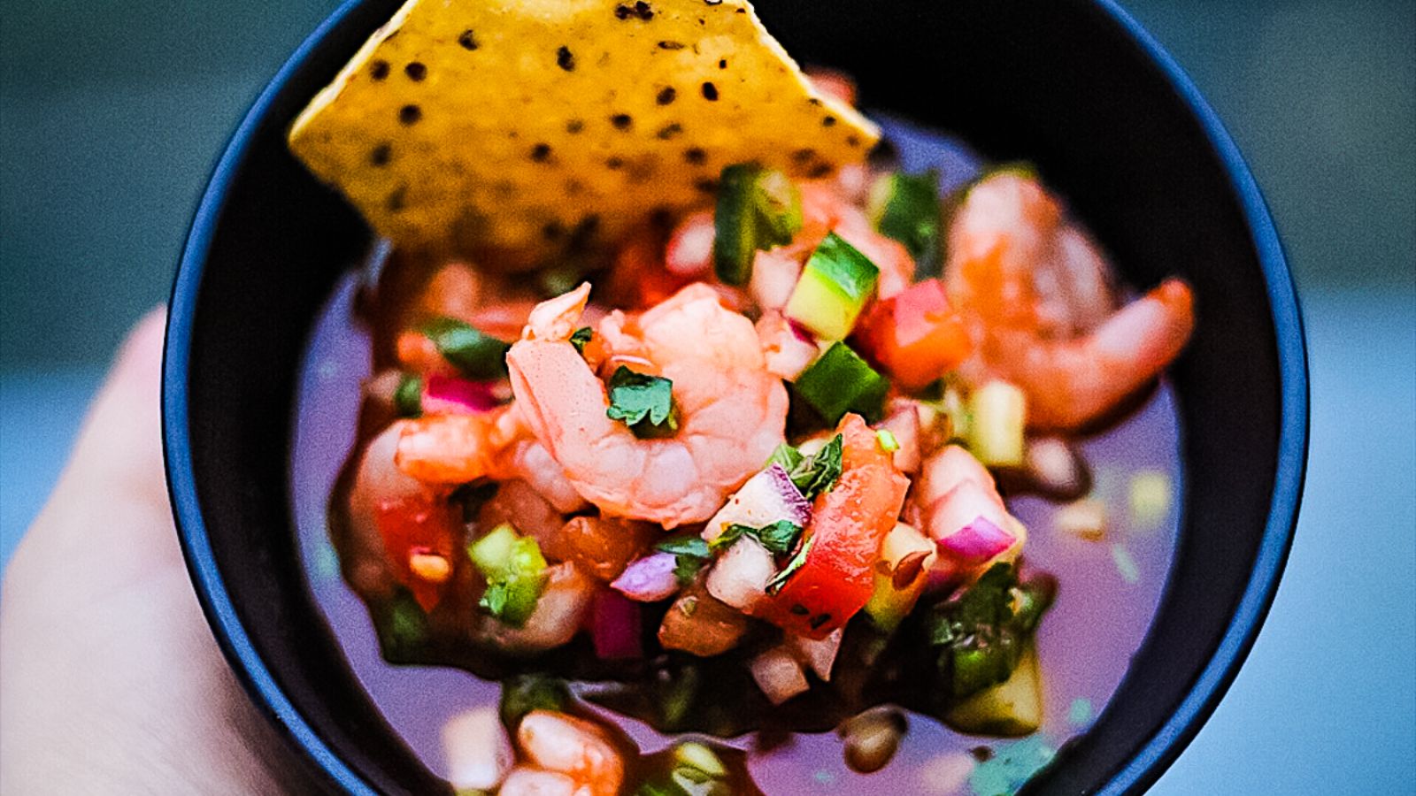 Mexican shrimp cocktail in a bowl.
