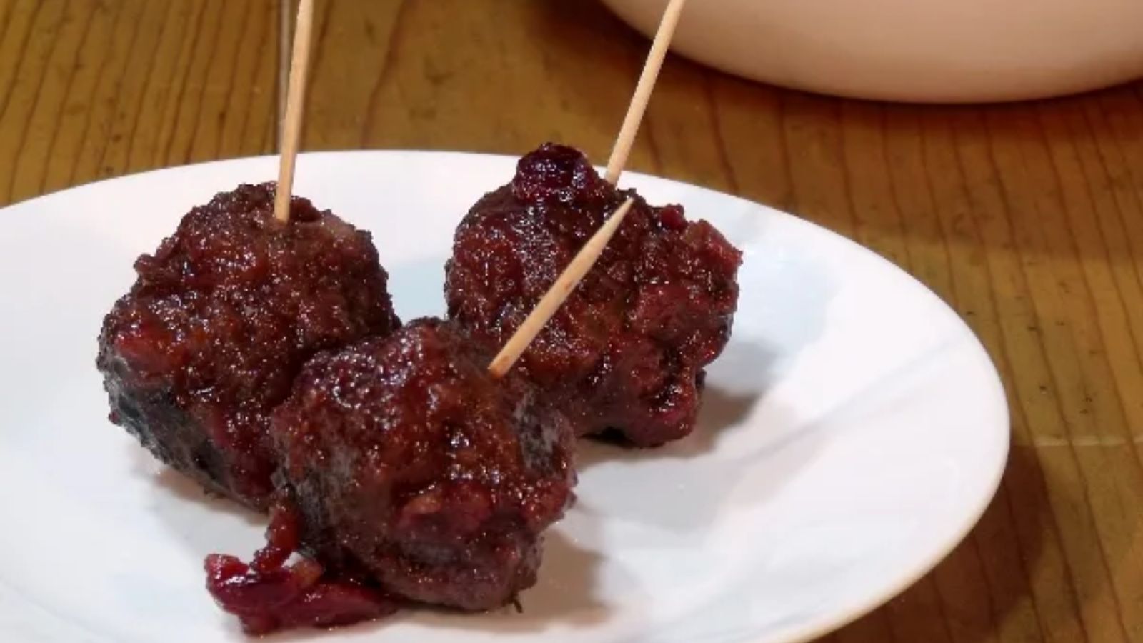 Cranberry glazed venison meatballs.