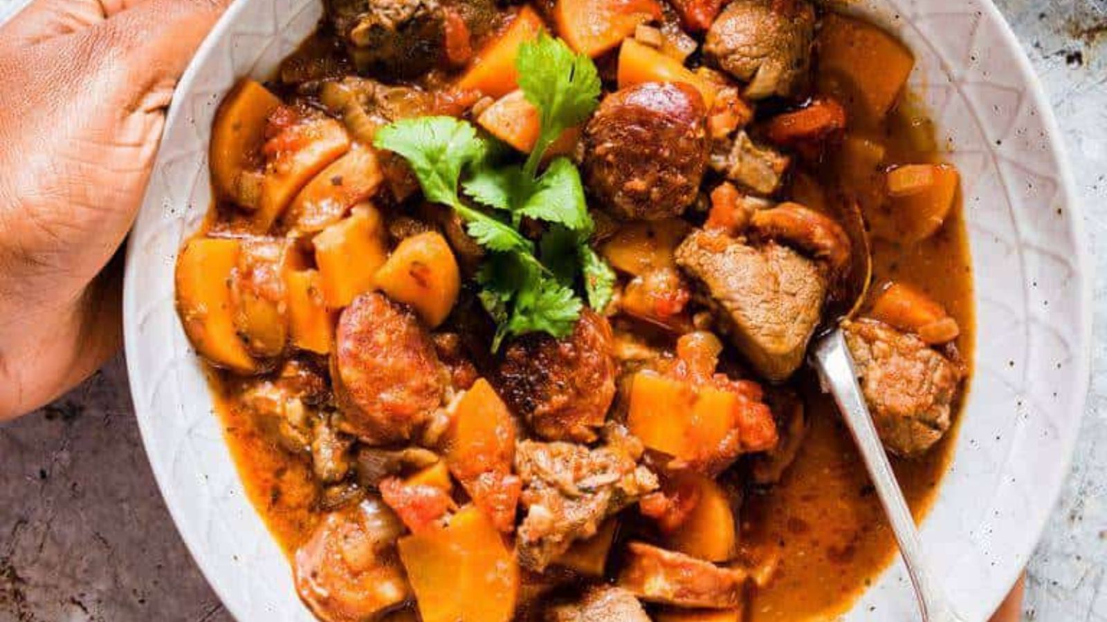 Venison stew in a bowl.