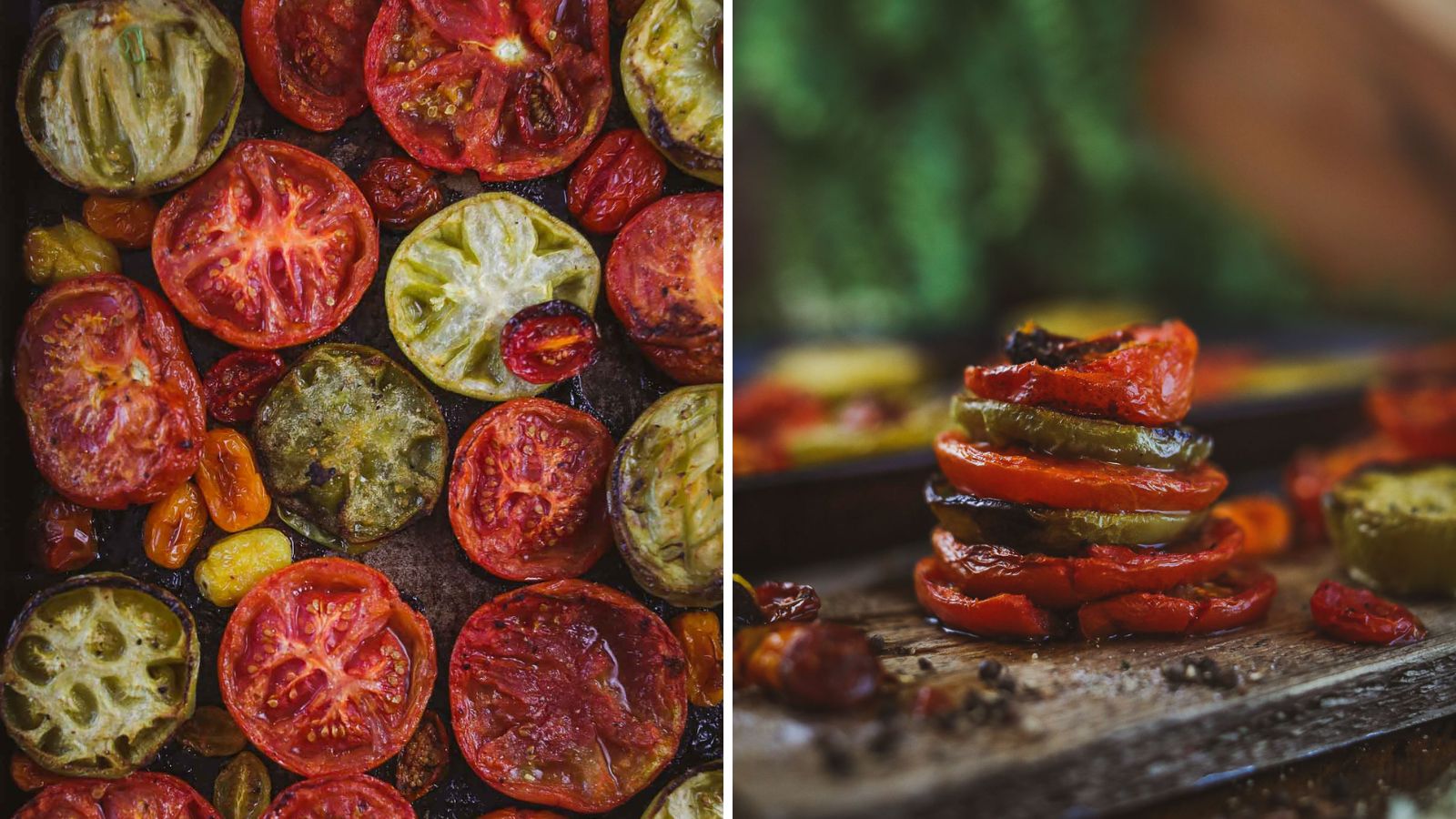 Stack of smoked tomatoes.