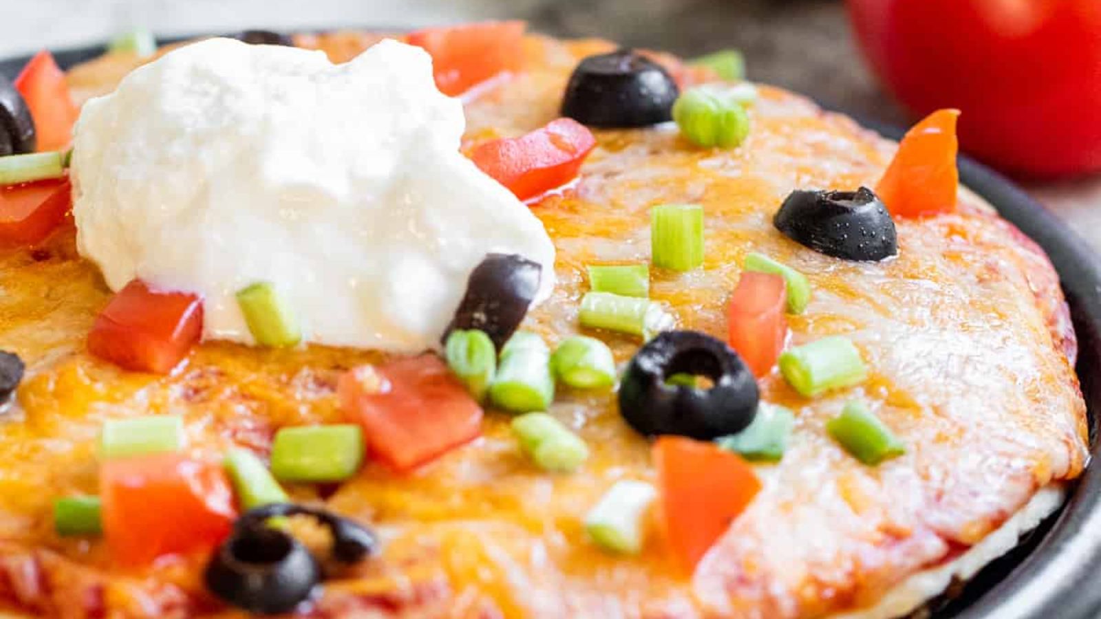 Close up of mexican pizza.