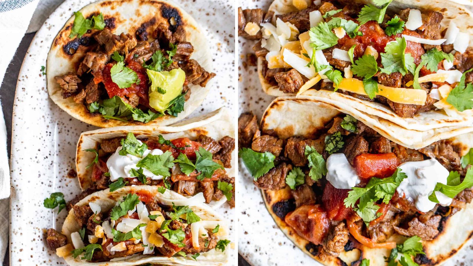 Carne asada tacos on a plate.