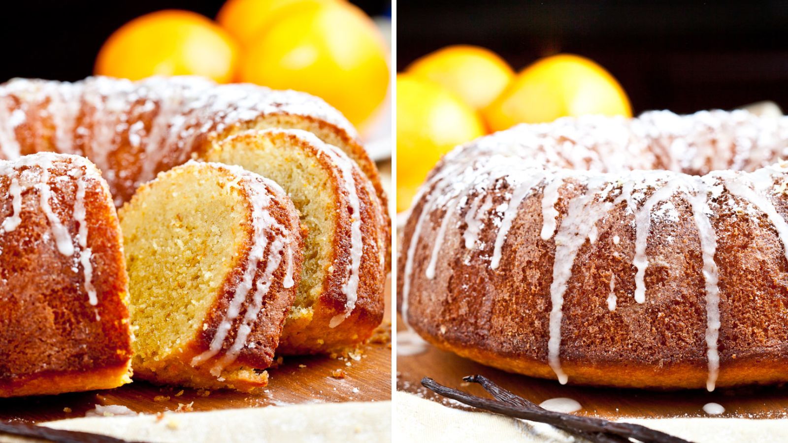 Orange bundt cake close up.
