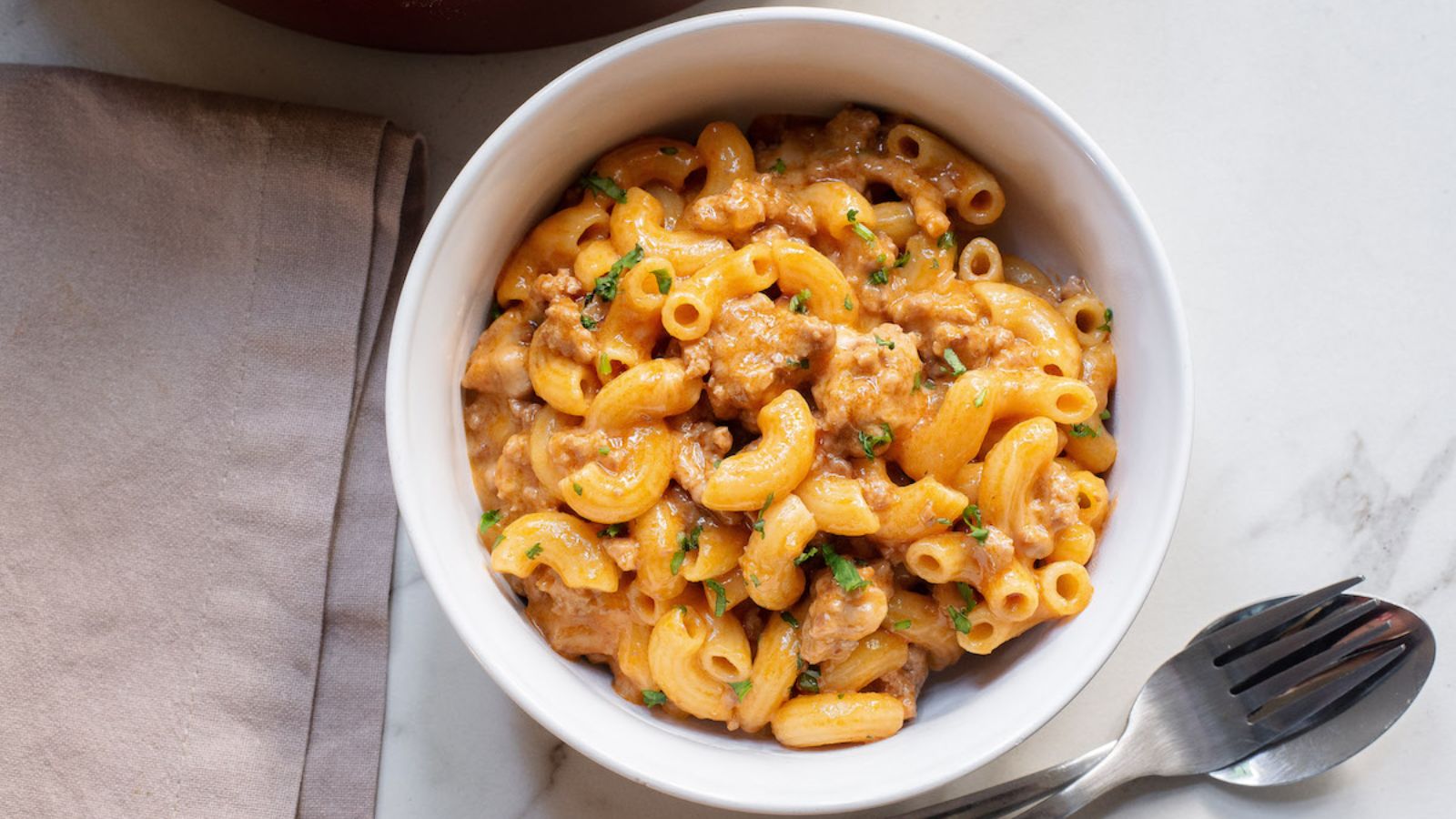 Pasta with ground meat.