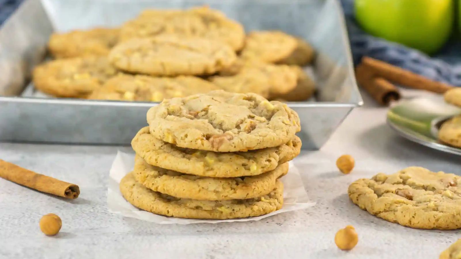 Stack of caramel apple cookies.