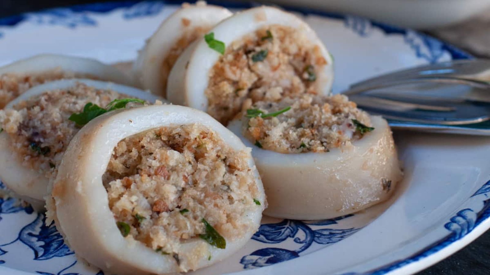 Stuffed calamari on a plate.