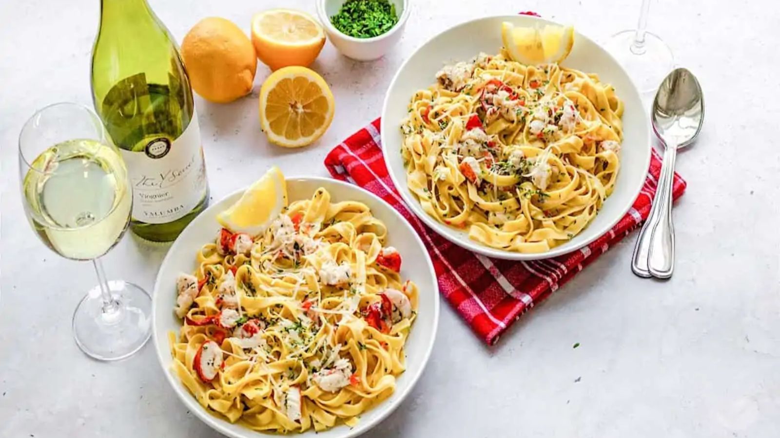 Two plates of pasta.