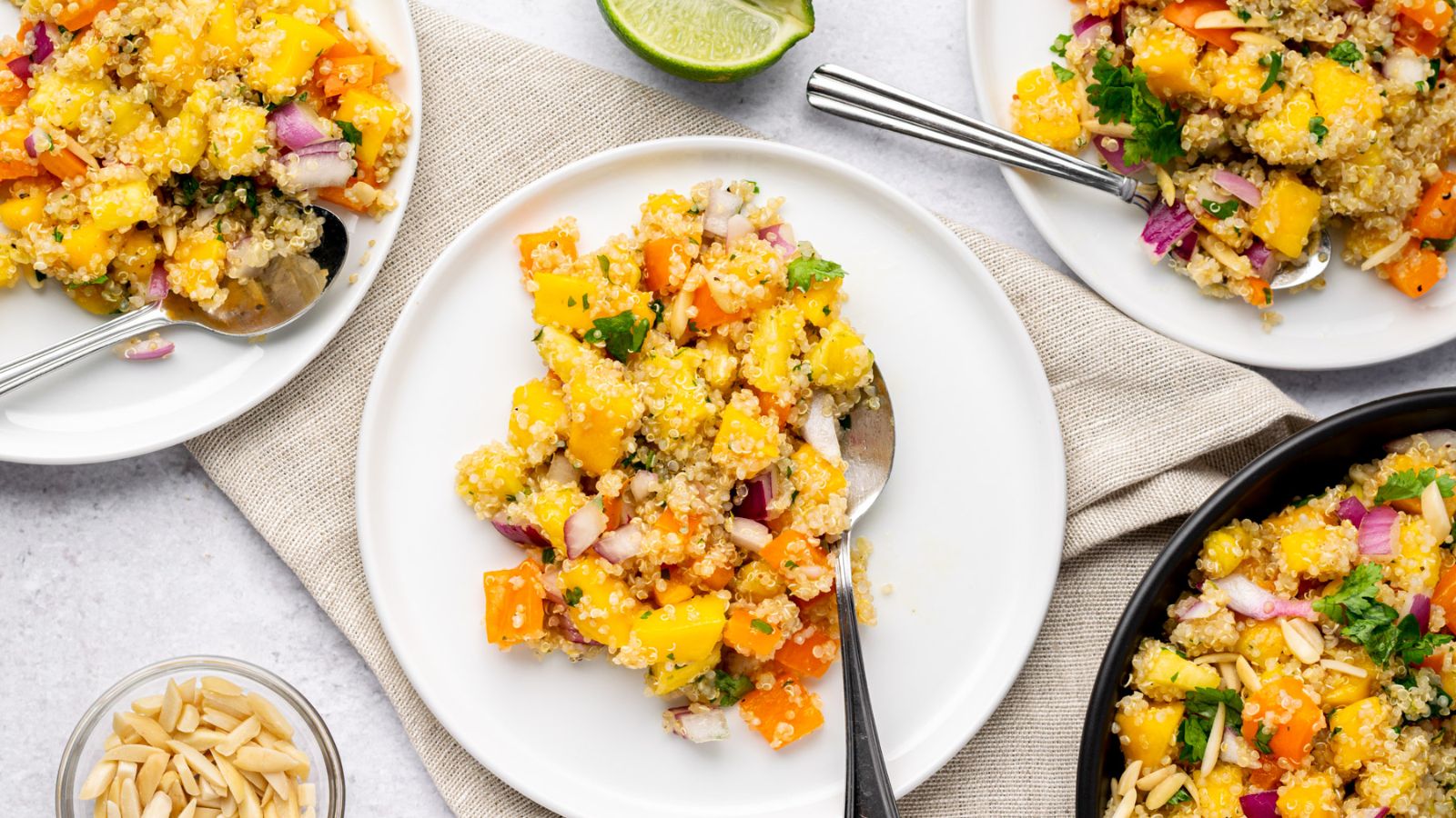 Mango pineapple salad on a plate.