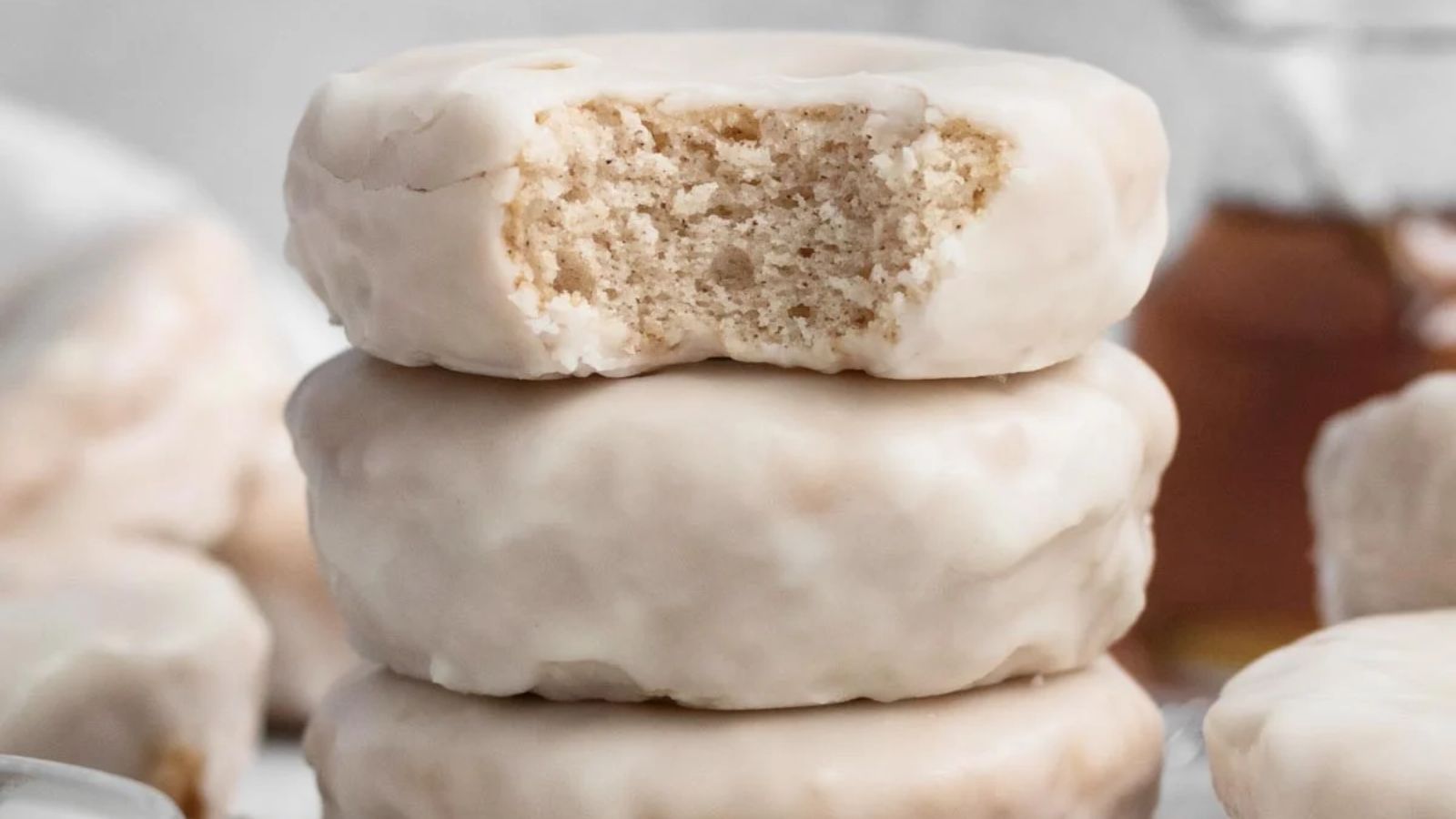 Stack of maple donuts.