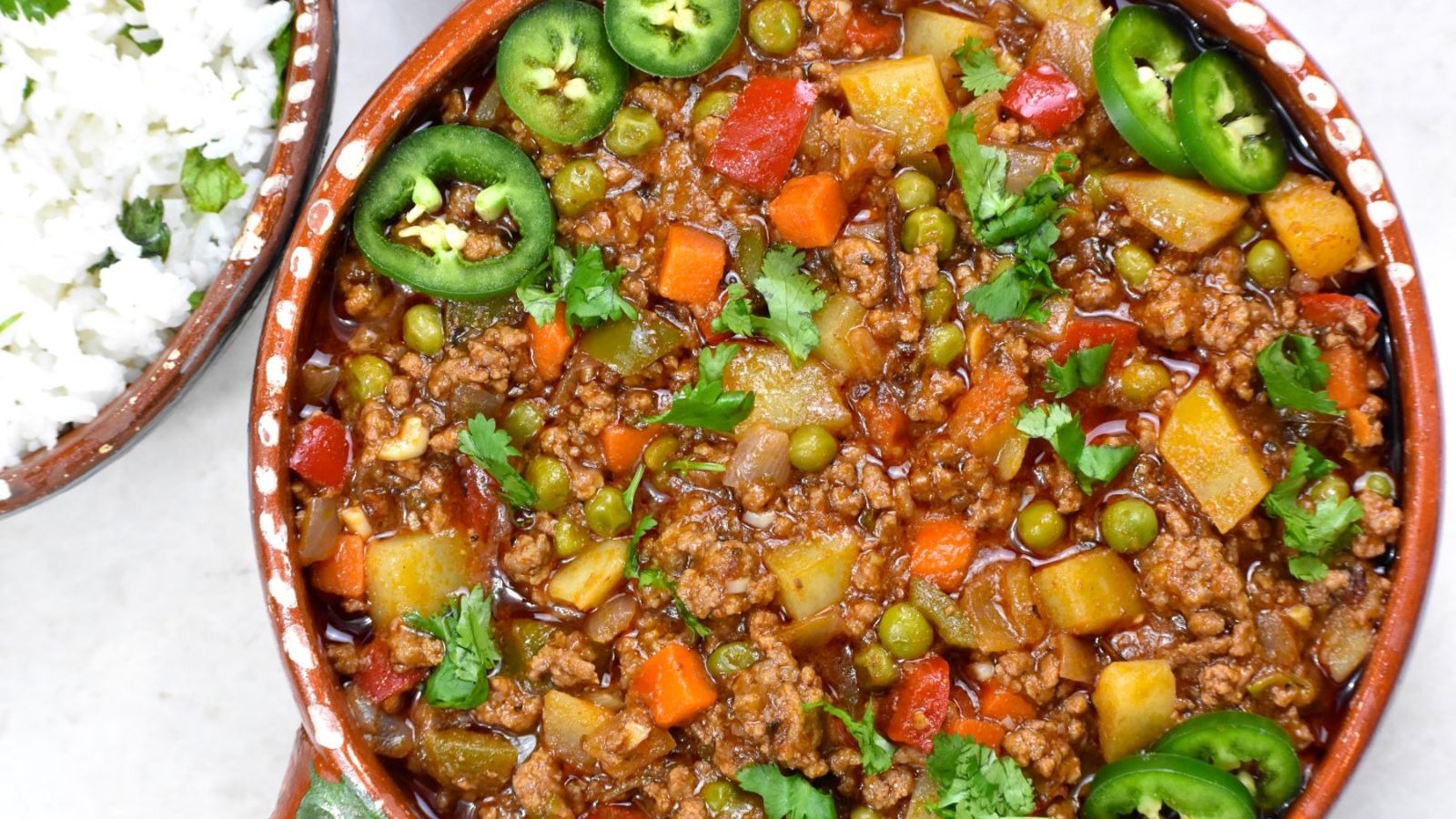Mexican picadillo with sliced jalapenos.