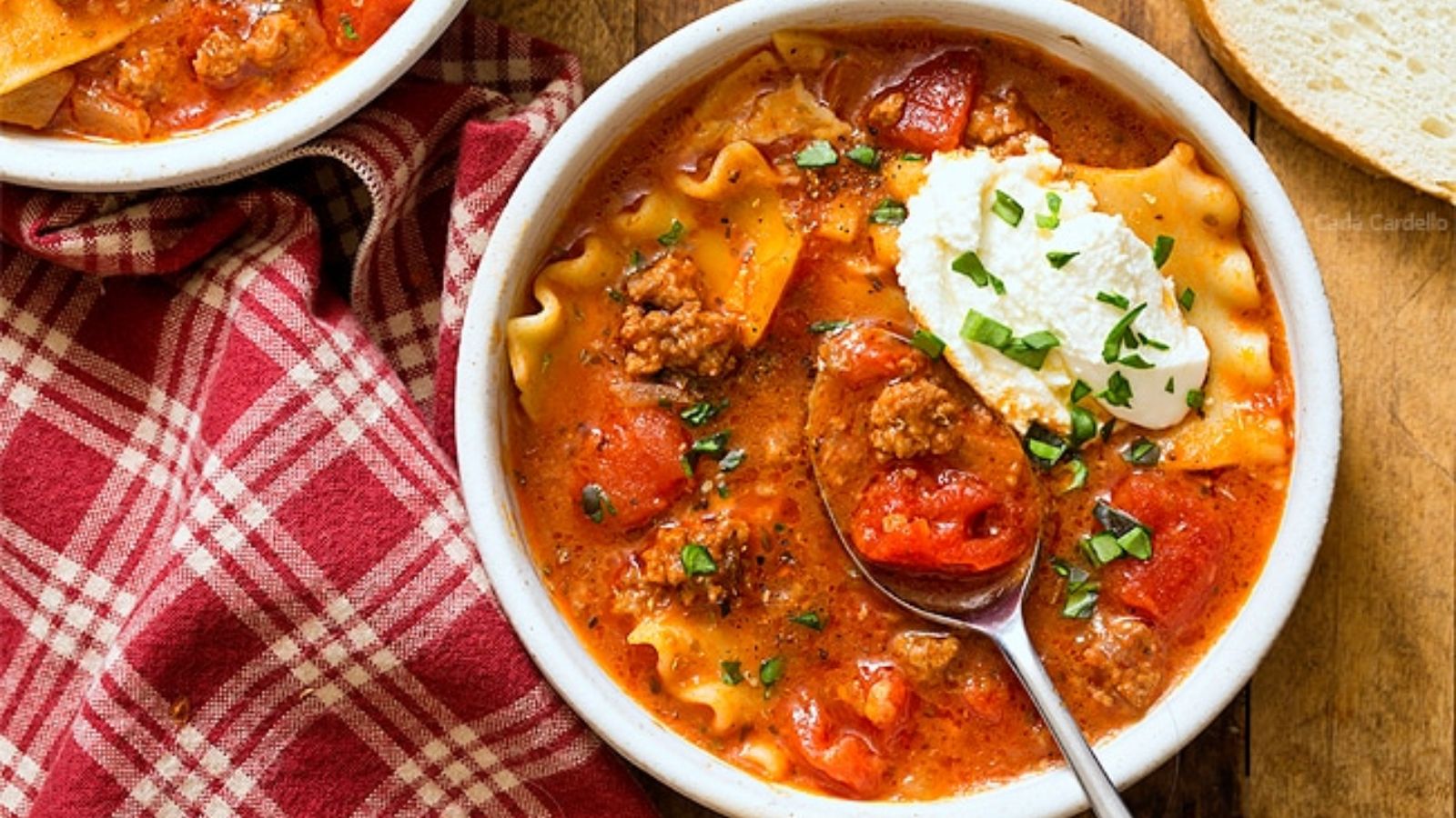 Lasagna soup in a bowl.