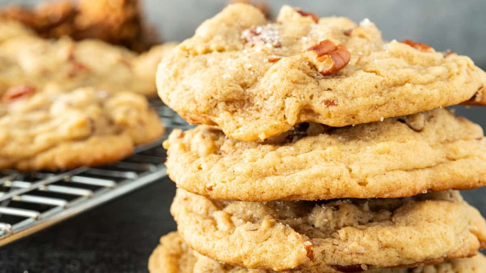 Stack of pecan cookies.