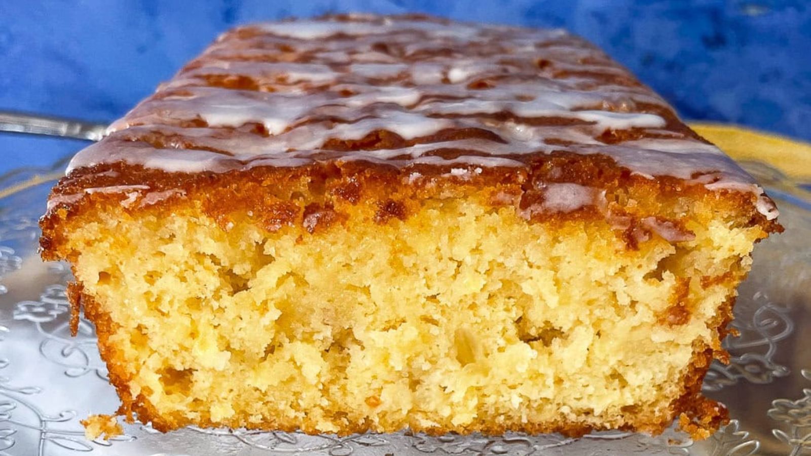 Pineapple drizzled cake close up. 