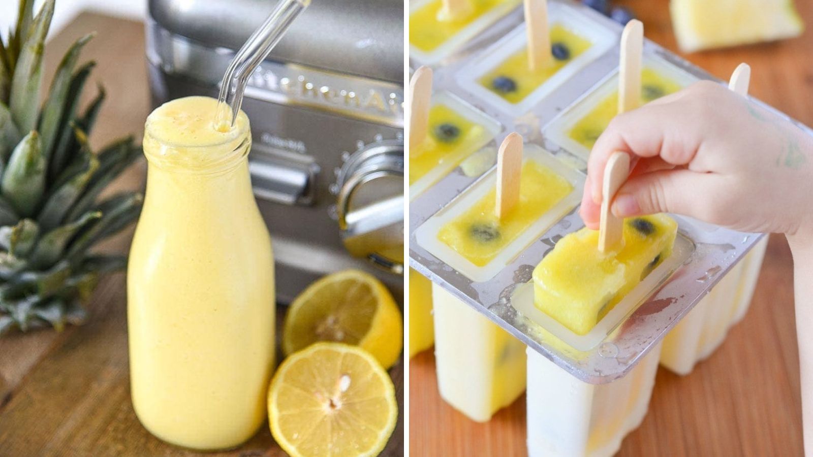 Pineapple lemonade in juice and popsicles.