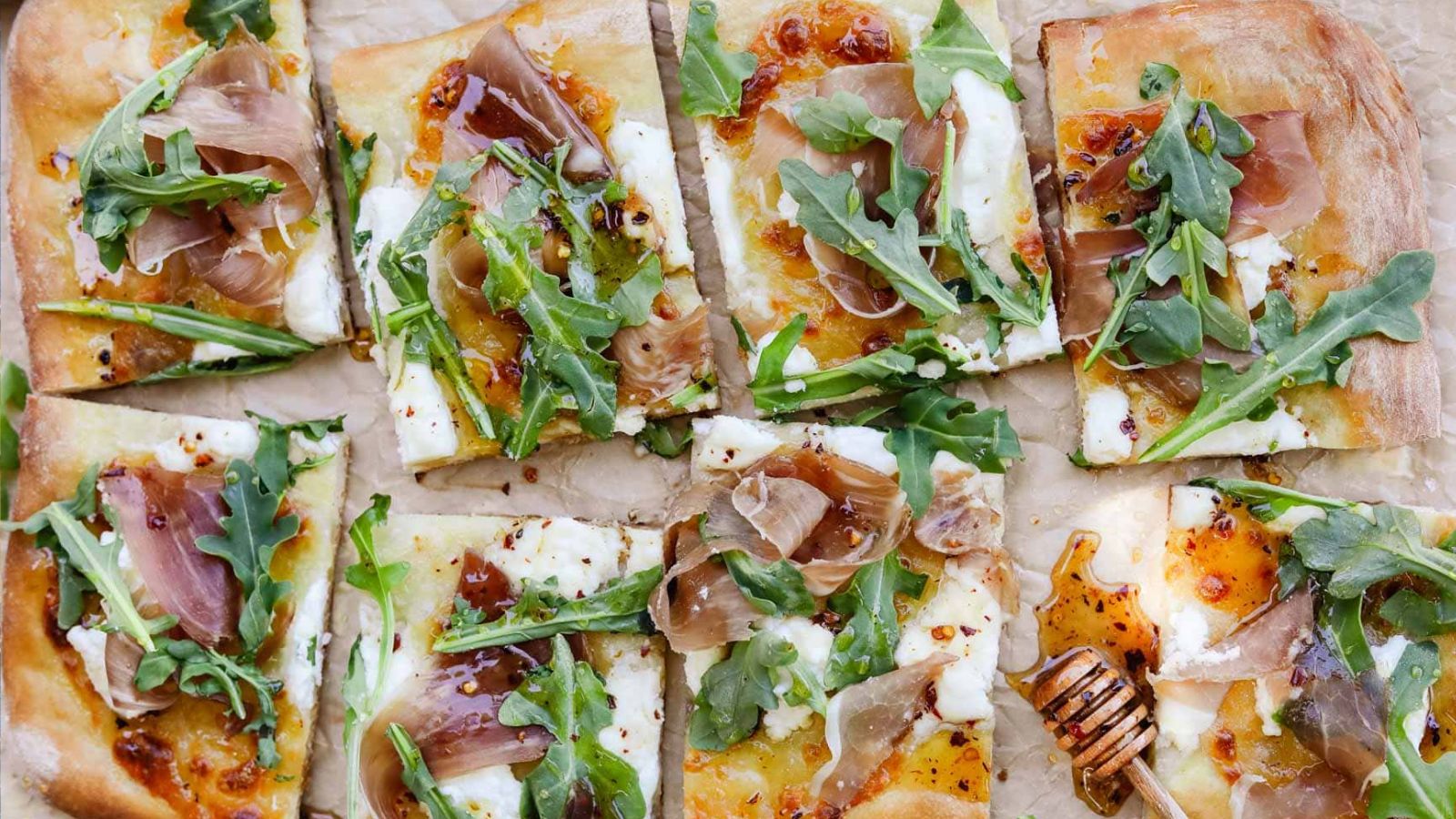 Sliced ricotta pizza.
