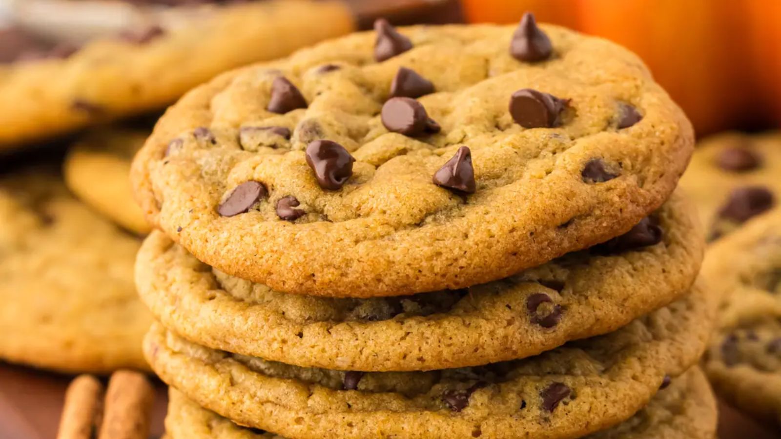 Pumpkin cookies with chocolate chips.