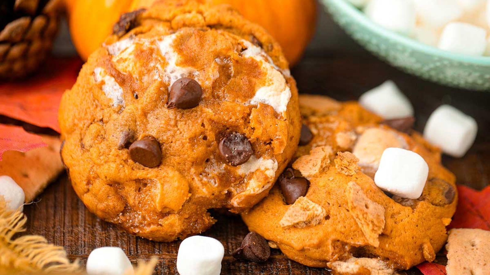 S'mores cookies with marshmallows on the sides.