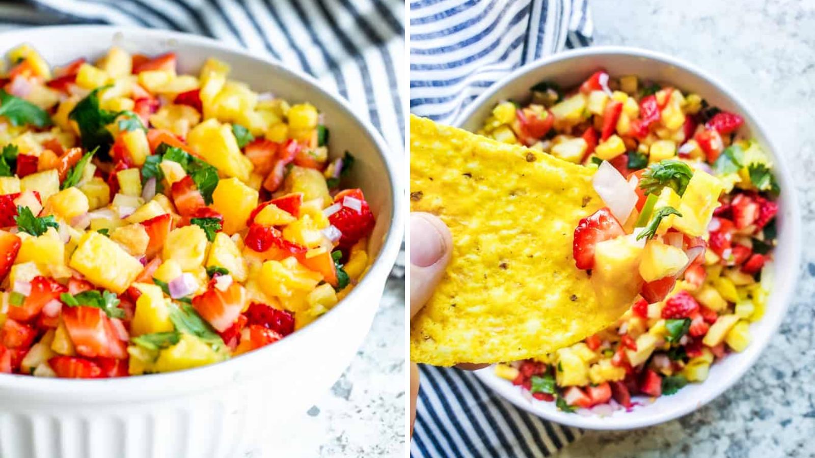 Strawberry pineapple salsa in a bowl.
