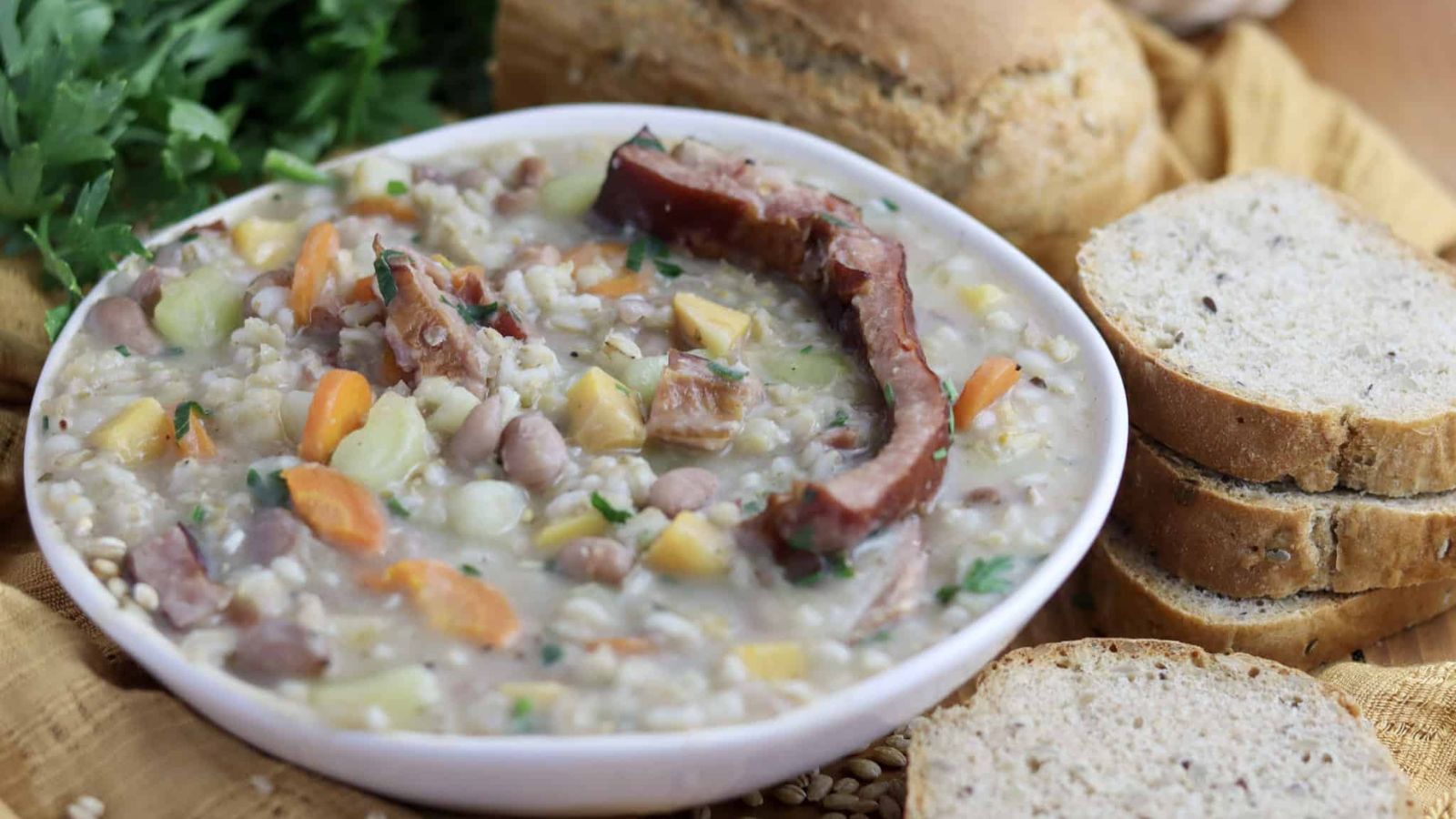 A bowl of barley soup.