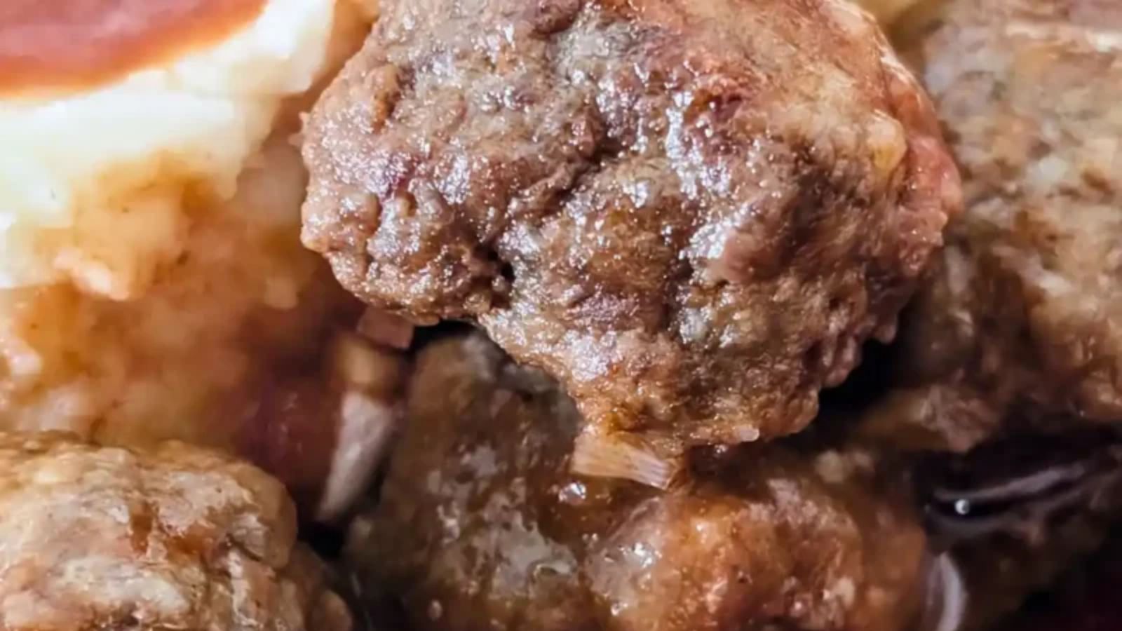 BBQ meatballs close up.