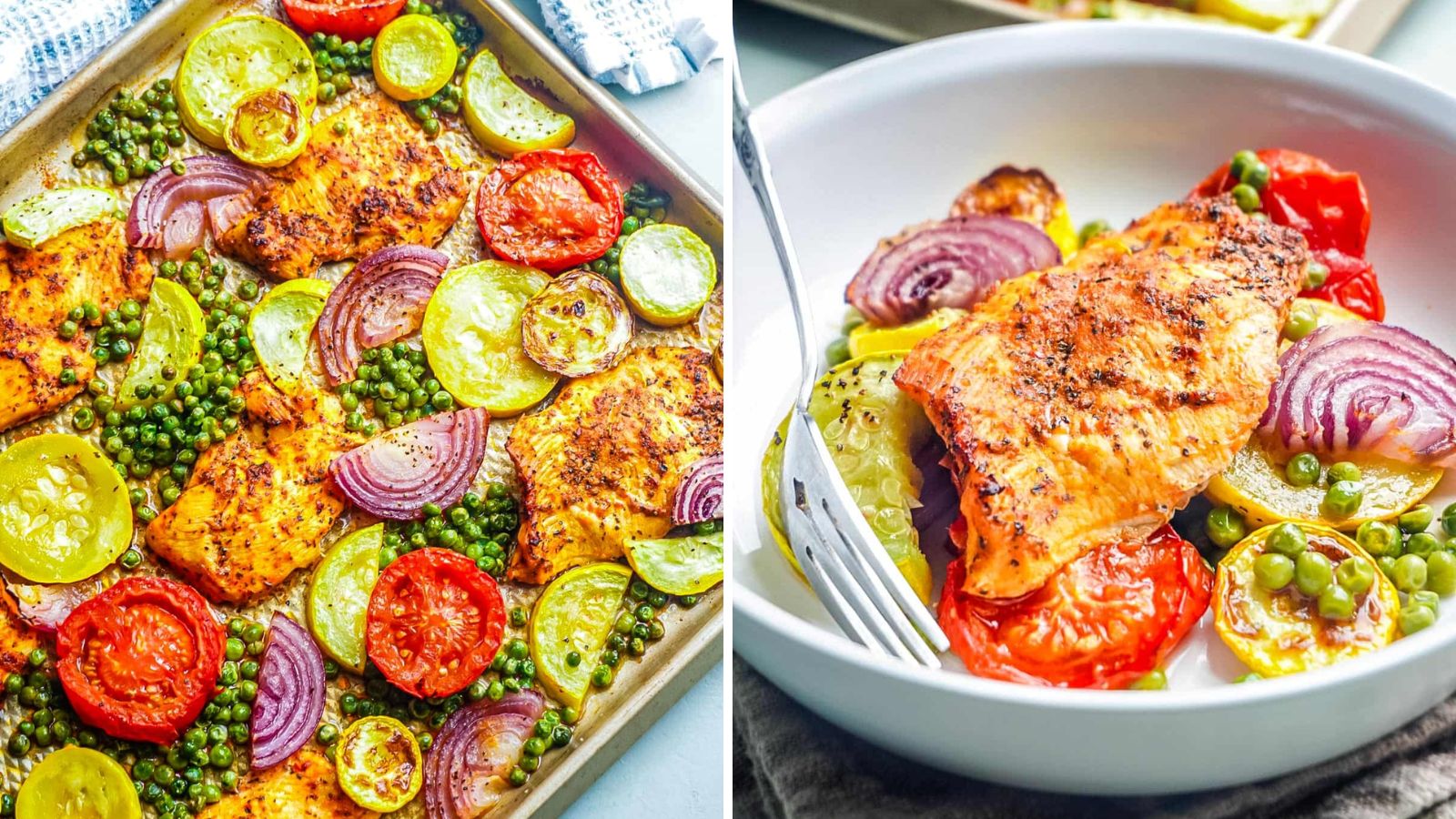 Chicken and vegetables on a plate.
