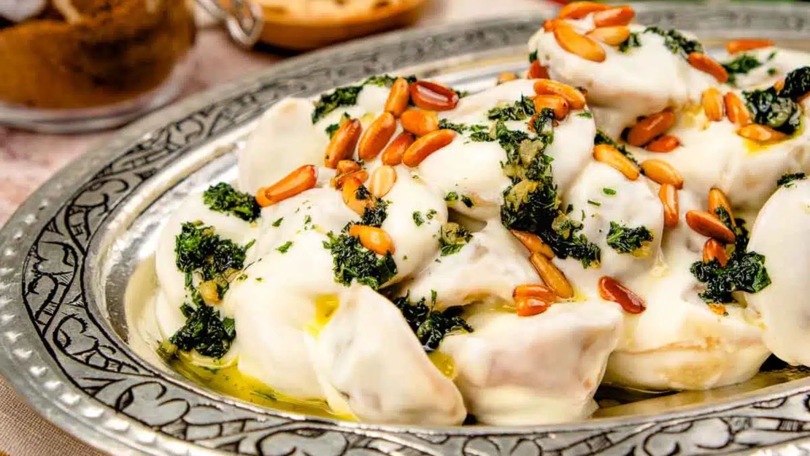 Shish barak on a plate.